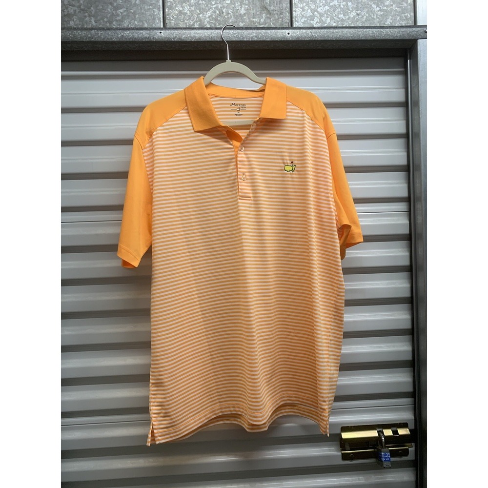 Masters Tech Golf Polo Shirt Size XL White/Orange Stripe Stretch - EUC